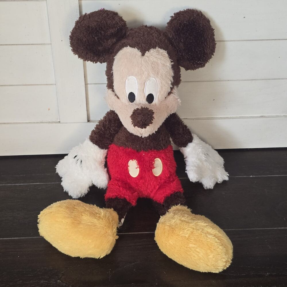 Disney Parks Exclusive Mickey Mouse Brown Shaggy Fuzzy Plush‎ Stuffed Toy 18"
